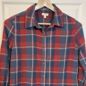 Garnet Hill Red and Blue Plaid Button Down Shirt, Size 4